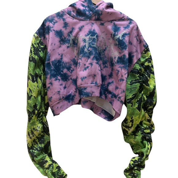 Boohoo Jackets & Blazers - Boohoo Women Diamante Slogan Tie Dye Cropped Hoodie